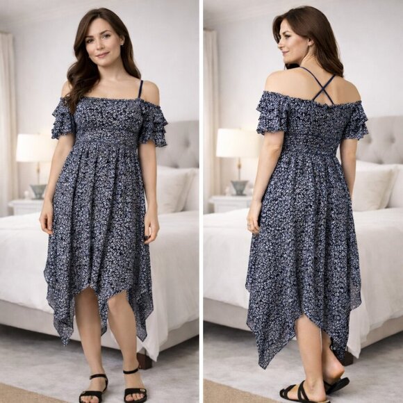 Ulla Johnson Jesse Navy Blue Floral Bohemian Midi Dress $495